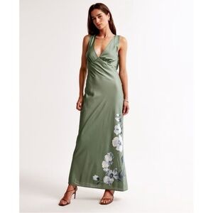 Green floral back cowl dress